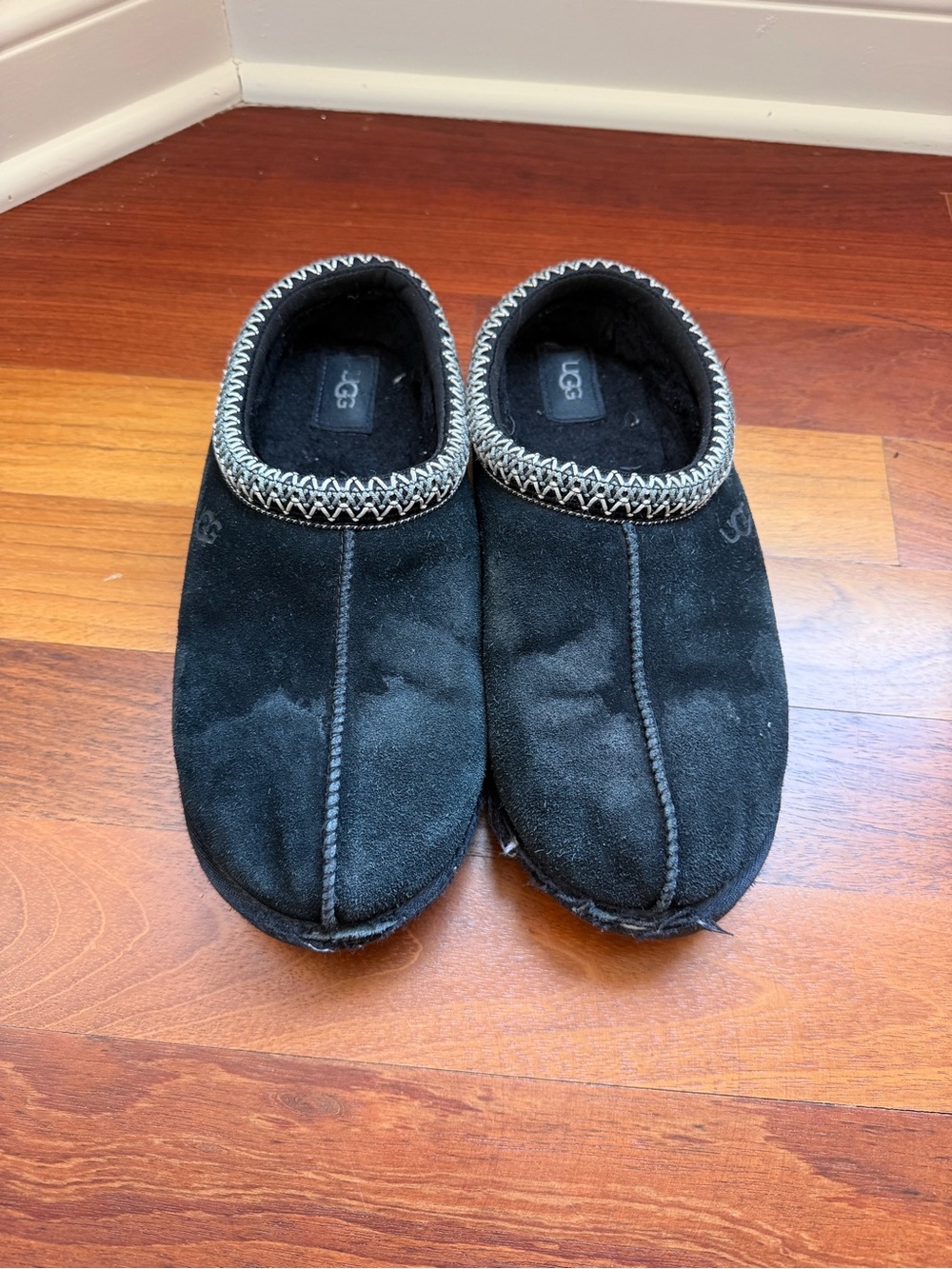 UGG Men’s Black Suede Slip-On Clog Slippers with Contrast Stitching